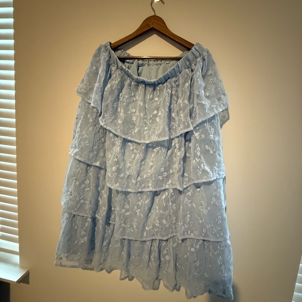Altar'd State Blue and White Bubble Midi Skirt - Picture 2 of 3